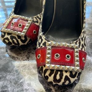 Steve Madden Mindy Leopard Print Faux Fur Block Heel Size 8M